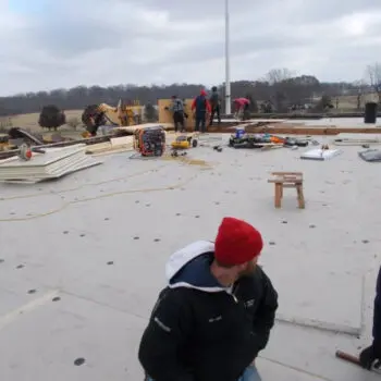 Roof installation workers on site
