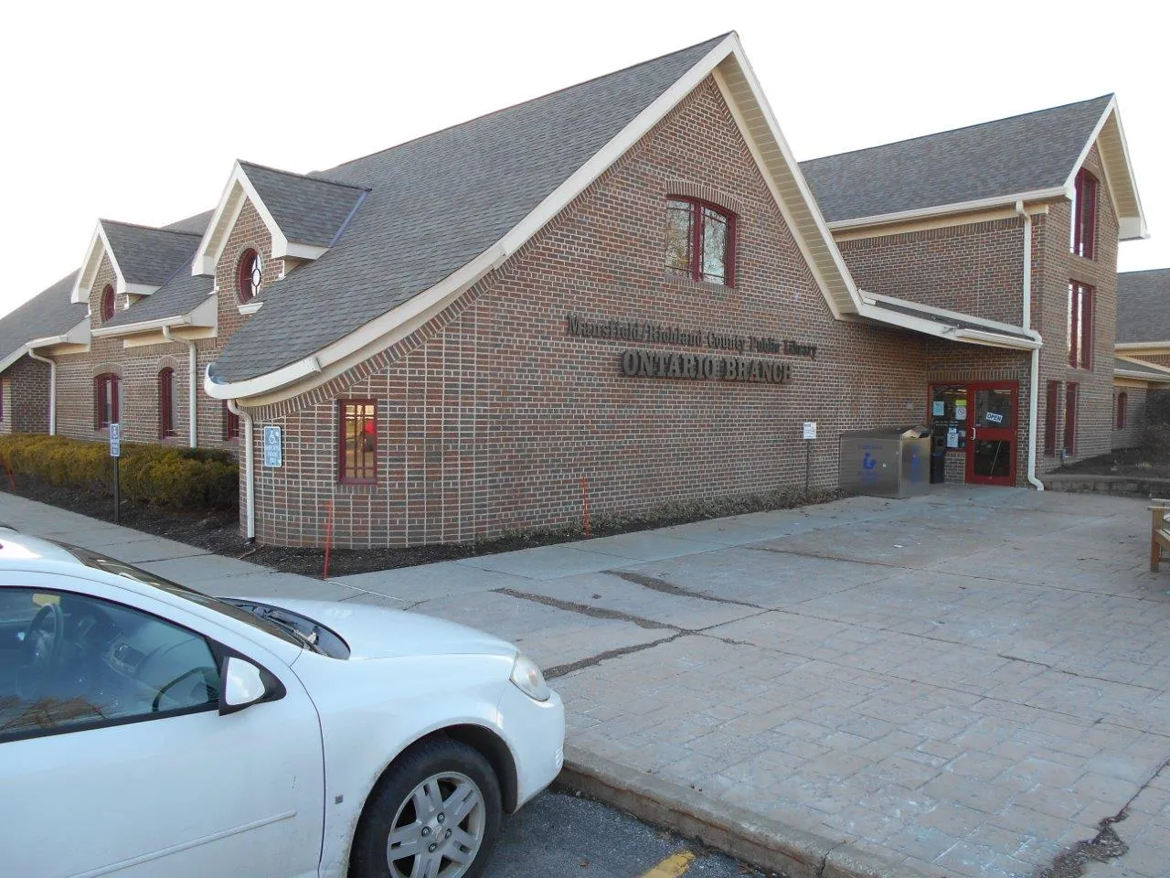Brick building with sloped roof