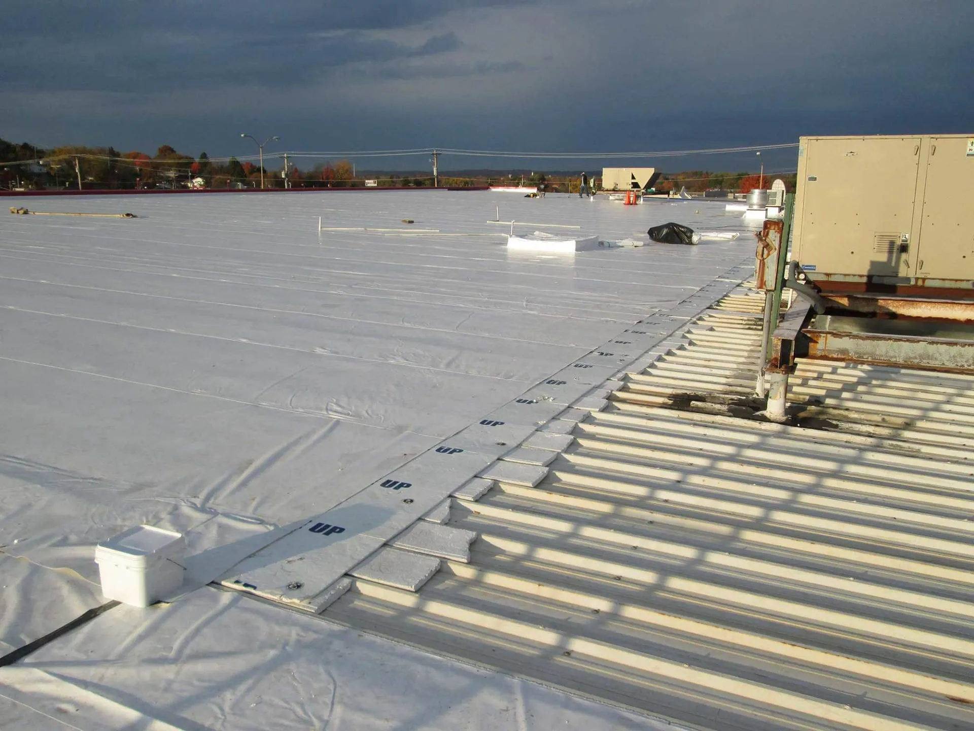 Commercial flat roof installation site