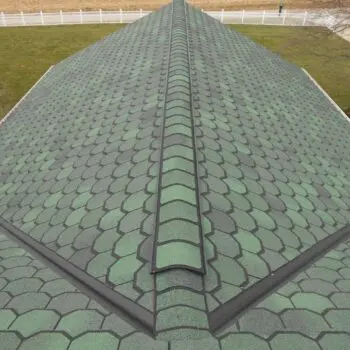 Green hexagon patterned roof shingles
