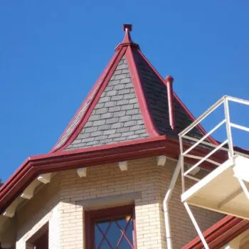 Red turret slate roofing installation