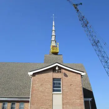 Church steeple roofing maintenance crane