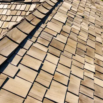 Wooden roof shingles closeup view